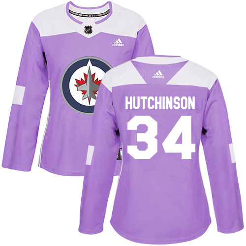 Adidas Jets #34 Michael Hutchinson Purple Authentic Fights Cancer Women's Stitched NHL Jersey - Click Image to Close